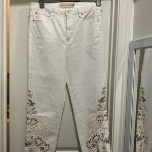 Soft Surroundings White Floral Embroidered Pants